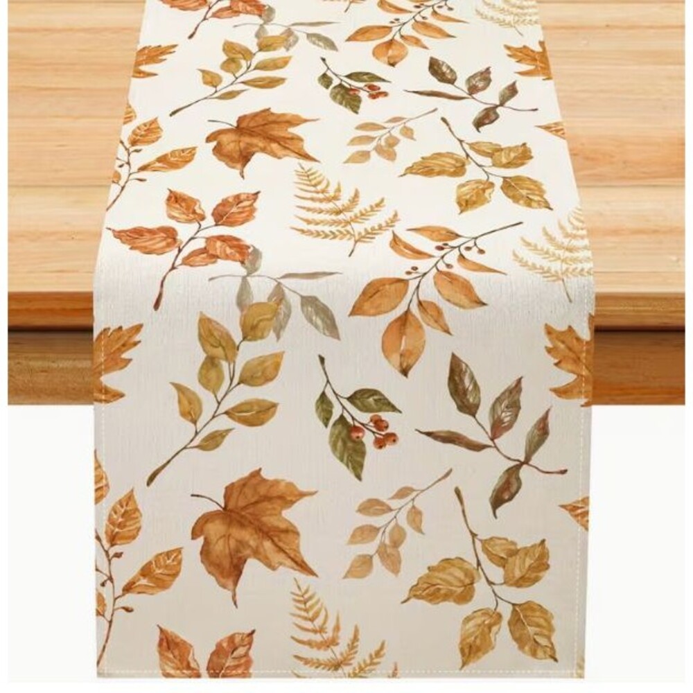 Table Runner 13x72in Woven Polyester Fall Leaves